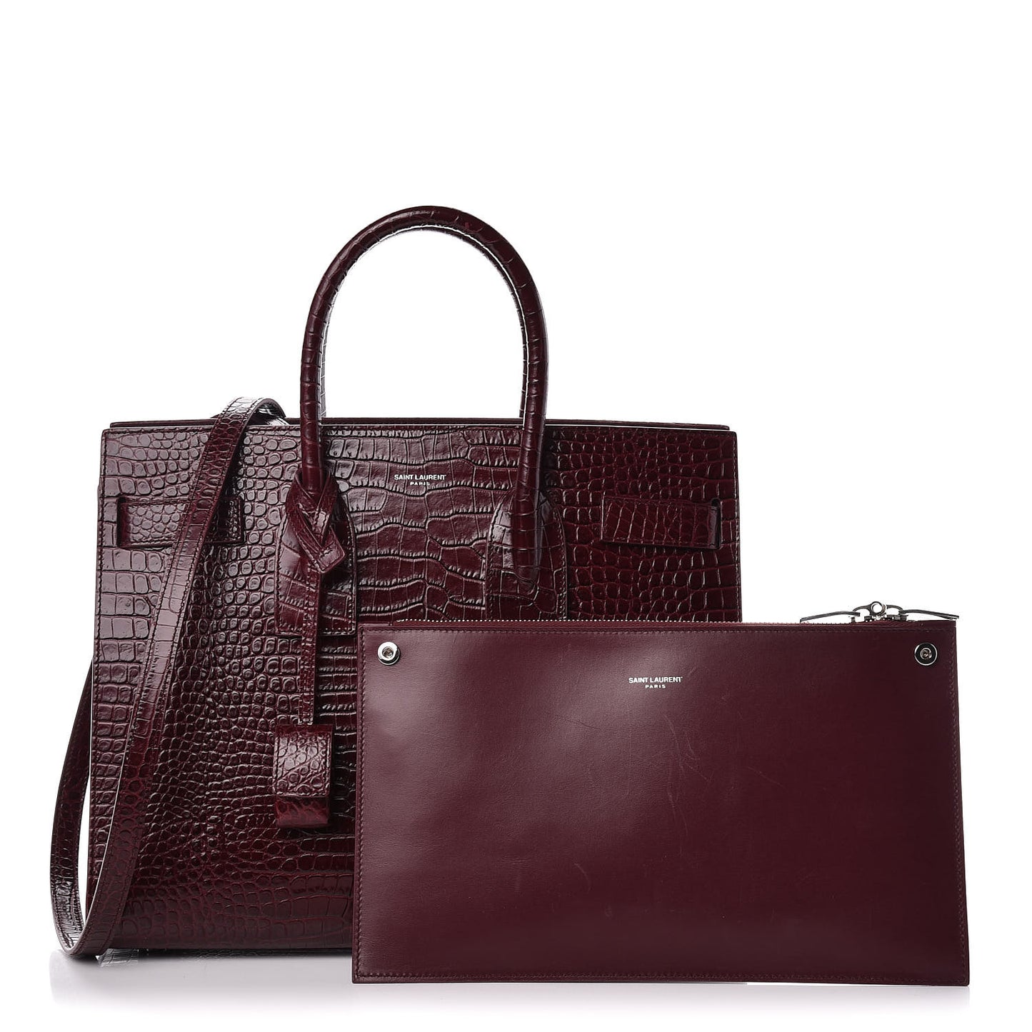 Calfskin Crocodile Embossed Small Sac de Jour Wine