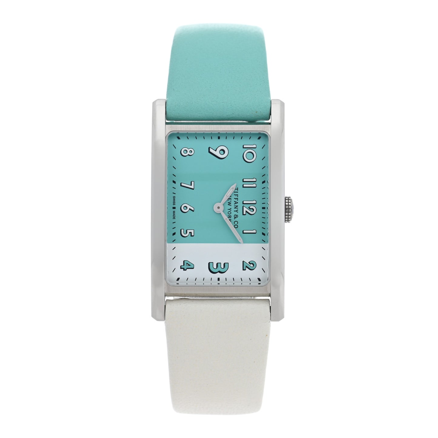 Stainless Steel Calfskin 22mm East West 2-Hand Quartz Watch Tiffany Blue