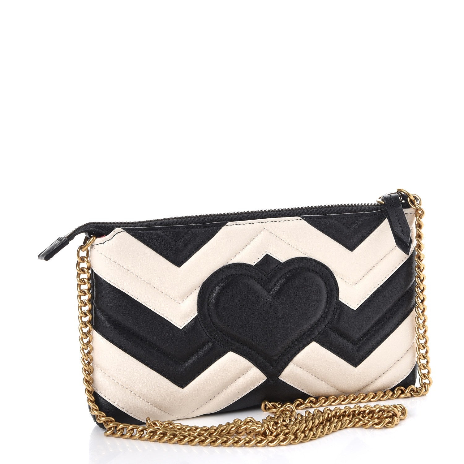 Gucci Calfskin Matelasse Mini GG Marmont Chain Bag Black White 3 of 8
