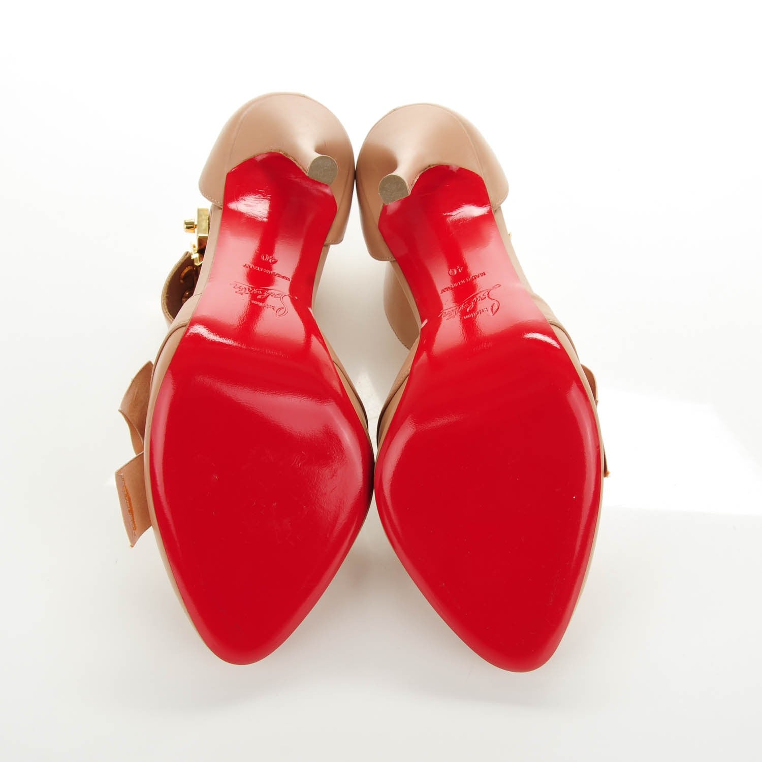 Christian Louboutin Shiny Calf Bow Fetish 120 Pumps 40 Nude Gold 5 of 7