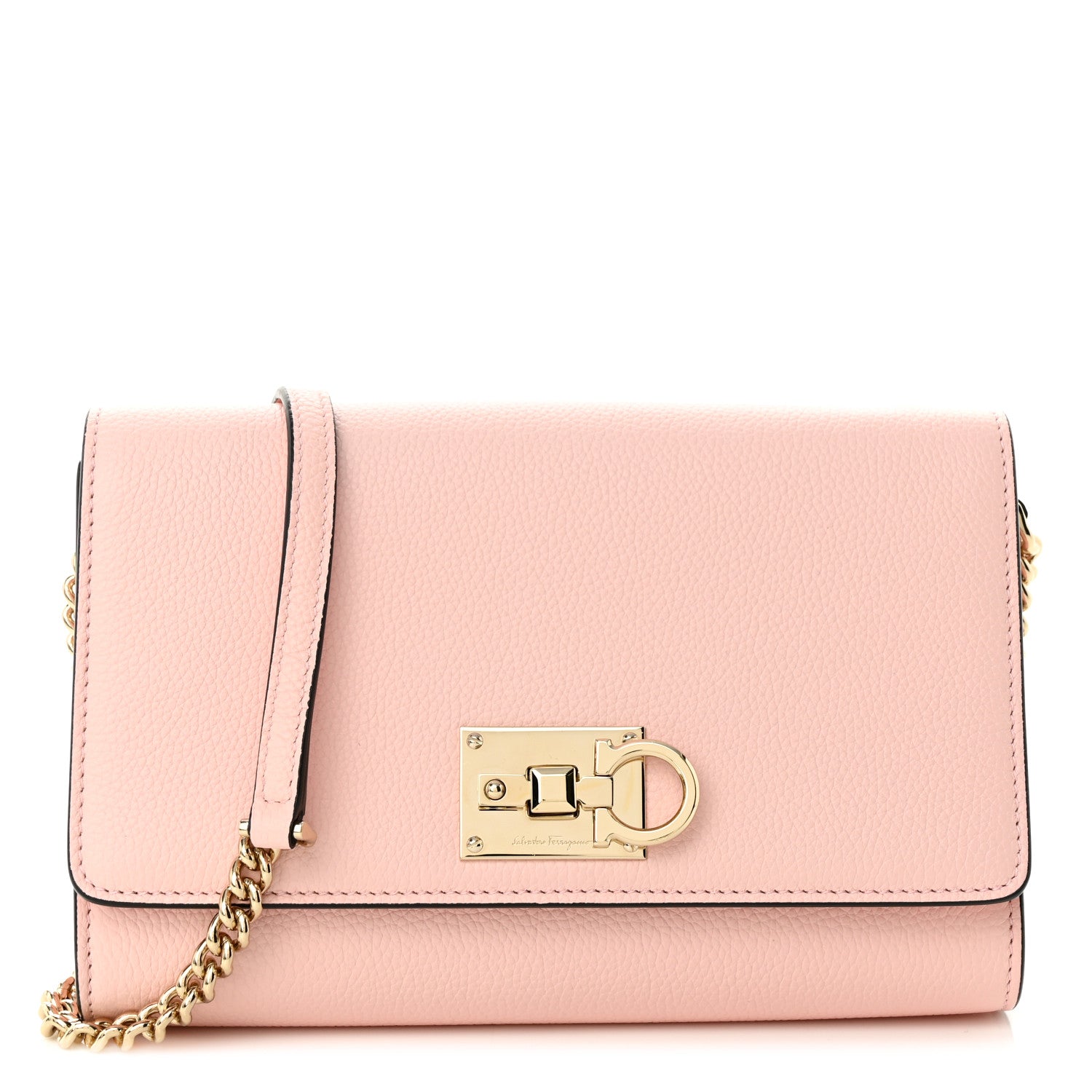 Salvatore Ferragamo Calfskin Gancini Wallet On Chain Pink 1 of 9