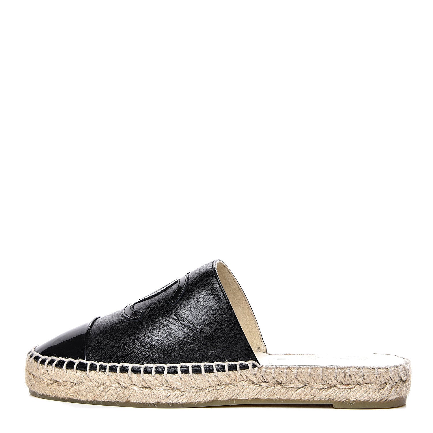 Chanel Goatskin Patent CC Espadrille Mules 36 Black 1 of 10