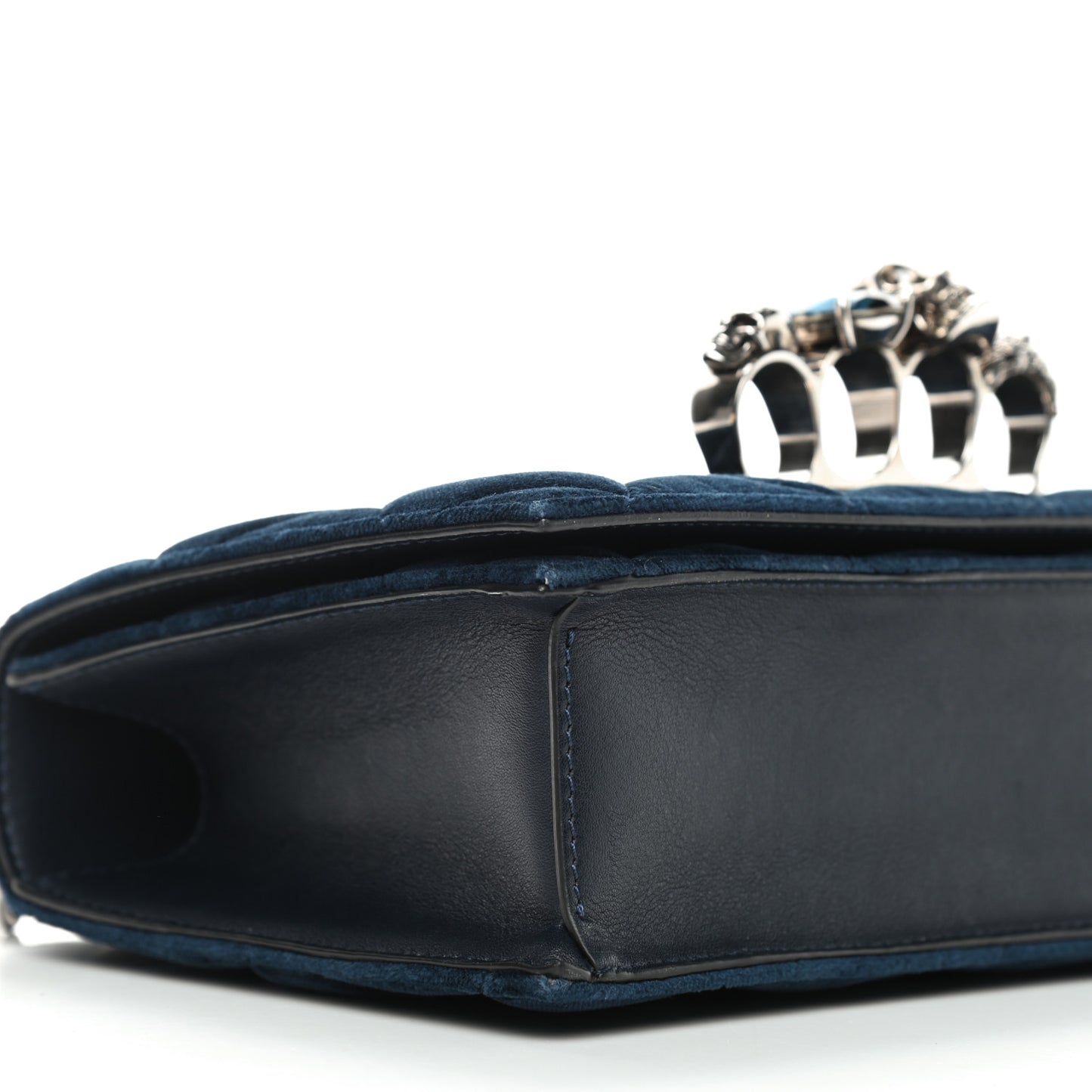 Velvet Quilted Knuckle Duster Shoulder Bag Oltremare Night Blue