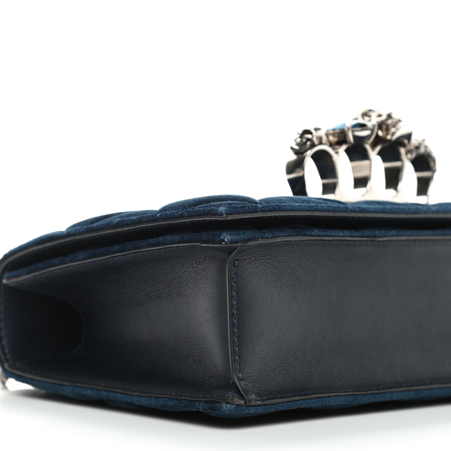 Alexander McQueen Velvet Quilted Knuckle Duster Shoulder Bag Oltremare Night Blue 5 of 8