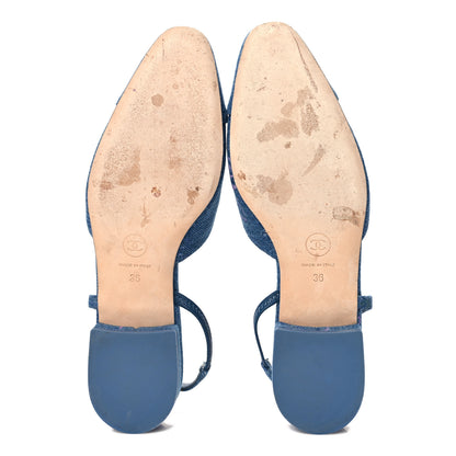 Chanel Denim Printed Denim Mood Cap Toe CC Slingback Flats 36 Light Blue Multicolor 6 of 9