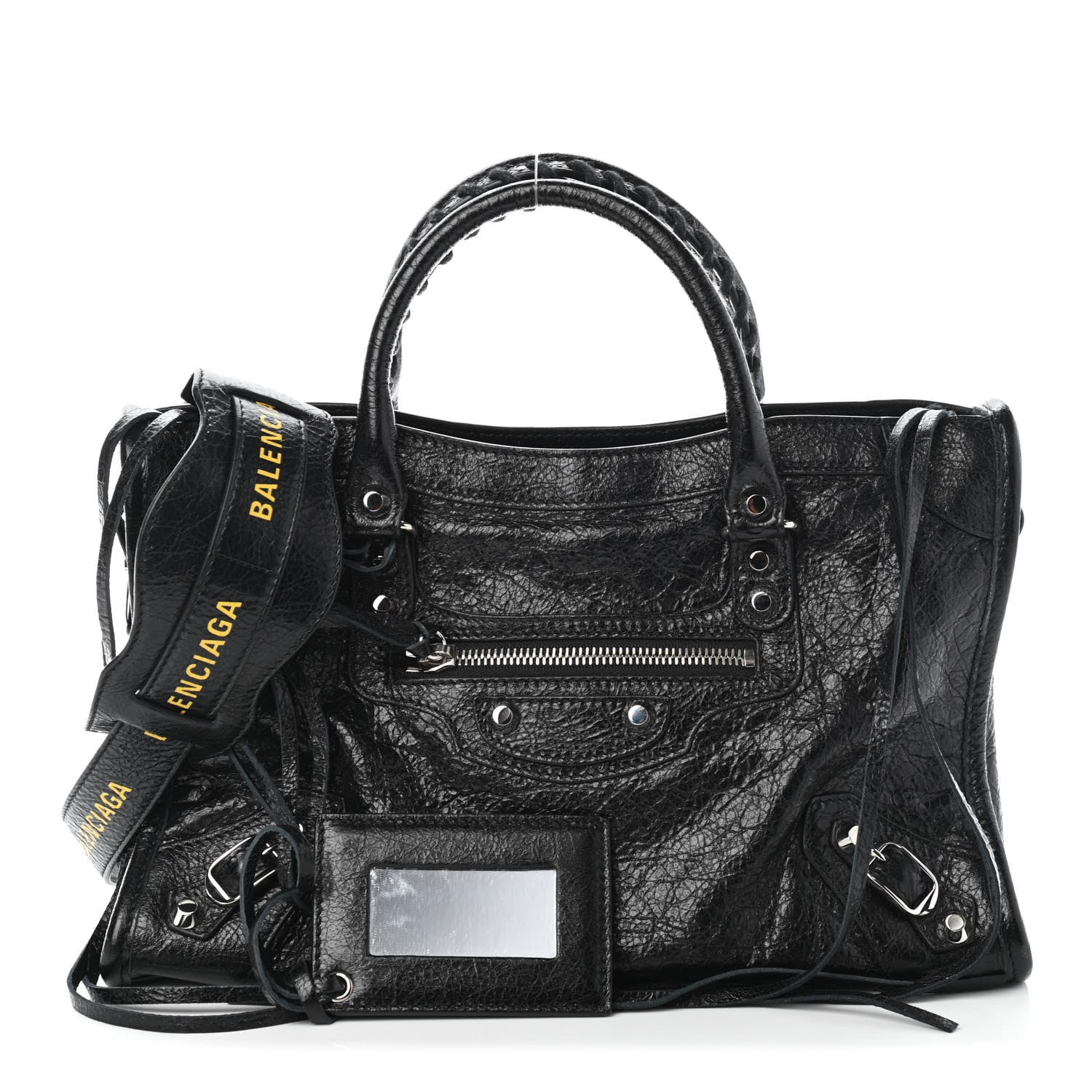 Balenciaga Agneau Classic Silver Hardware S City Logo Strap Black Jaune Soleil 1 of 4