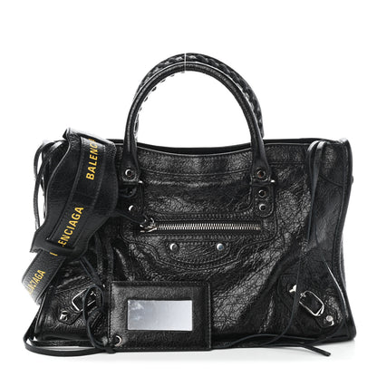 Balenciaga Agneau Classic Silver Hardware S City Logo Strap Black Jaune Soleil 1 of 4