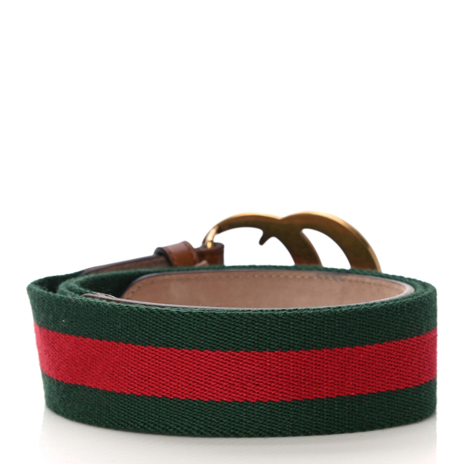 Gucci Nylon Calfskin Double G Web 40mm Belt 90 36 Green Red Cuir 3 of 7