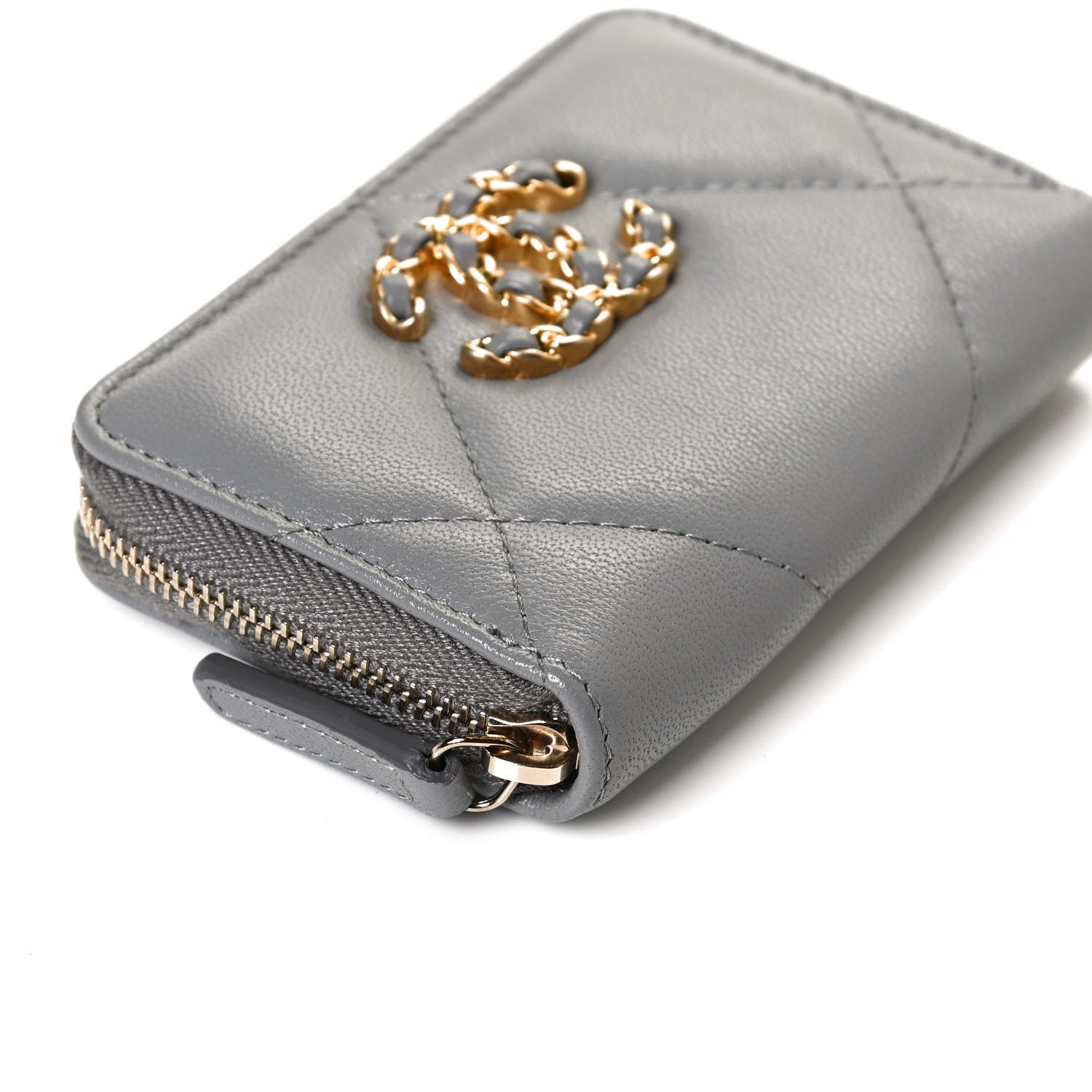 Chanel Lambskin Quilted Chanel 19 Zip Around Coin Purse Wallet Grey 11 of 12