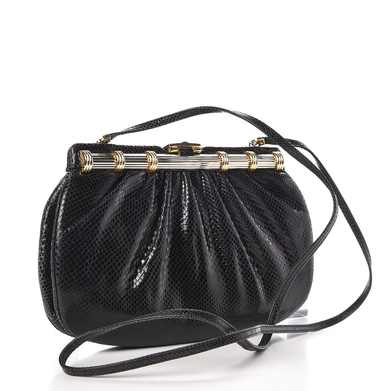 Judith Leiber Snakeskin Pleated Evening Bag Black 4 of 8