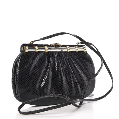 Judith Leiber Snakeskin Pleated Evening Bag Black 4 of 8