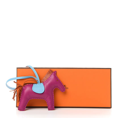 Hermes Milo Lambskin Grigri Rodeo Horse Bag Charm MM Rose Pourpre Cornaline Celeste 4 of 4
