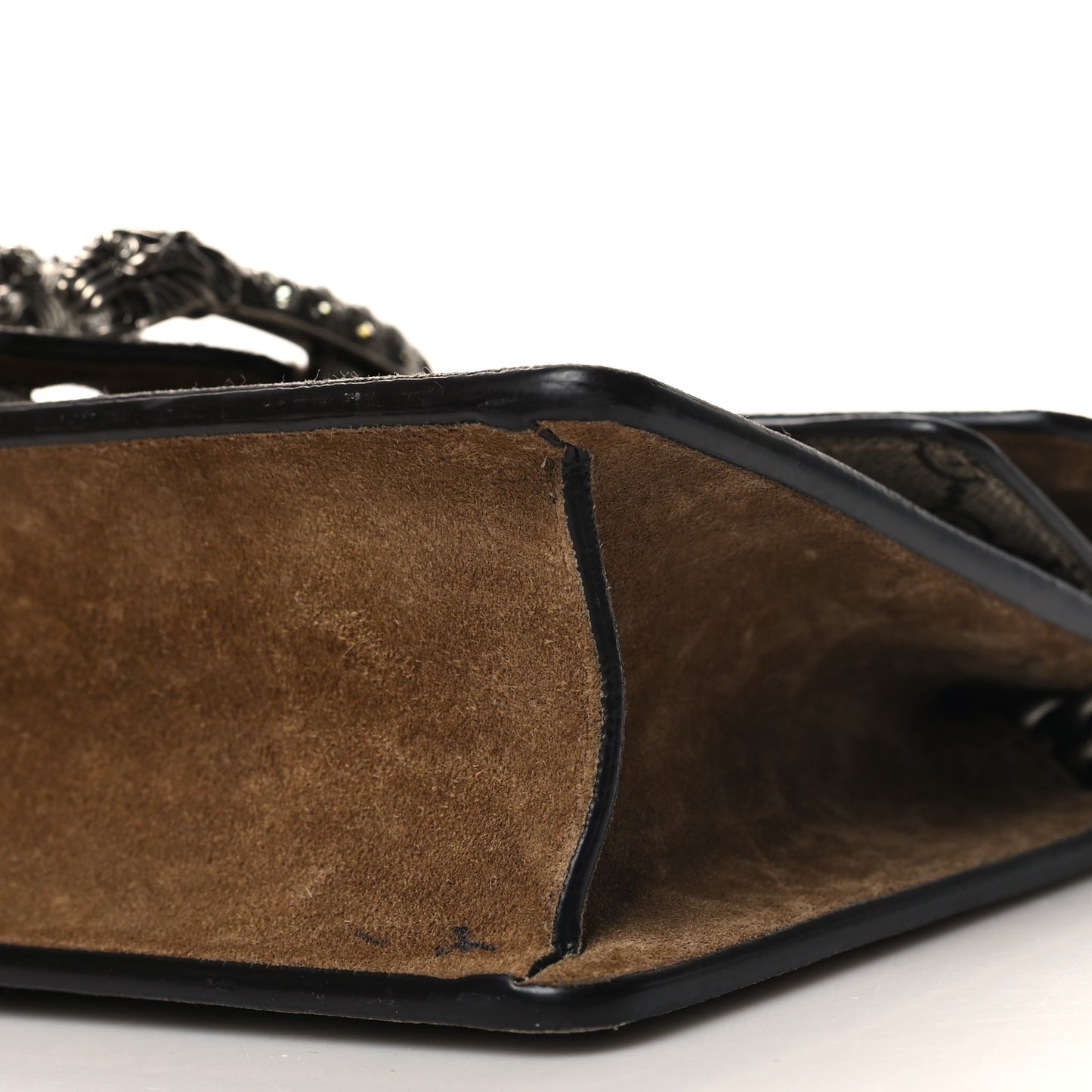 GG Supreme Monogram Suede Crystal Small Dionysus Shoulder Bag Beige Ebony Taupe