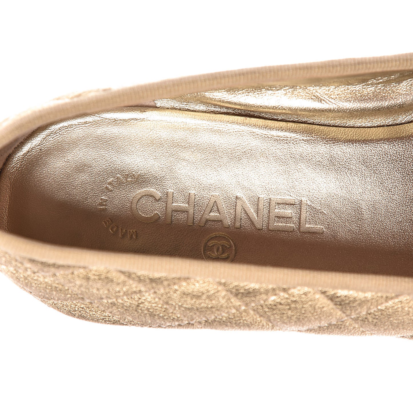 Metallic Lambskin Quilted Cap Toe Ballerina Flats 40 Gold
