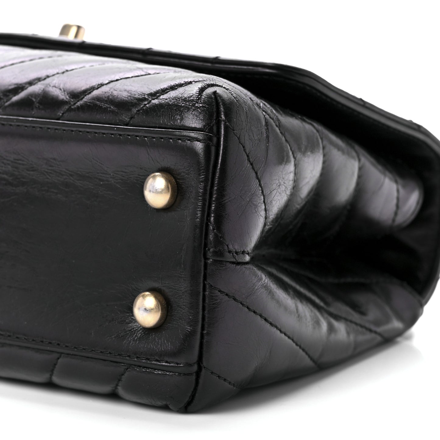Aged Calfskin Chevron Quilted Mini Coco Handle Flap Black