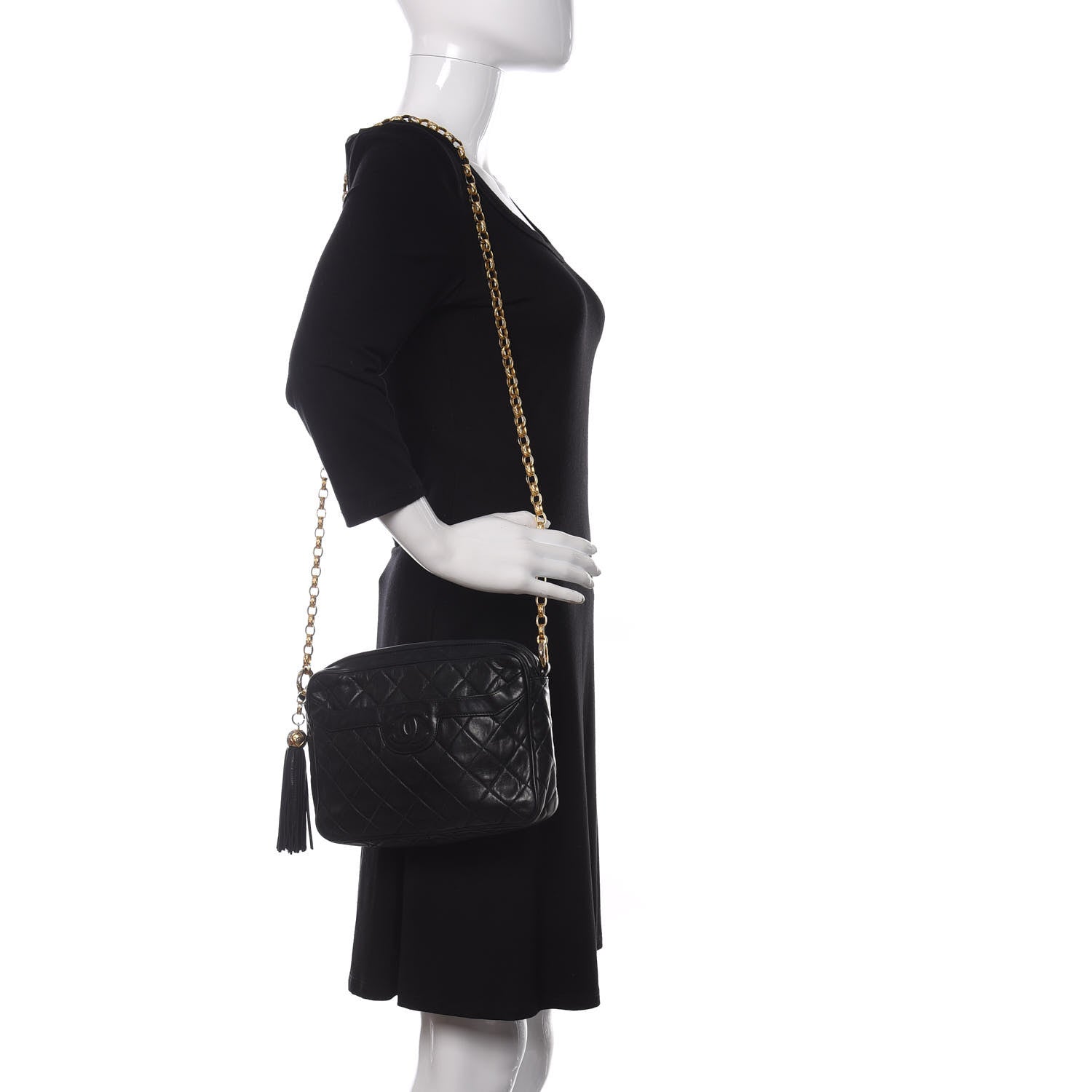 Chanel Lambskin Quilted CC Tassel Camera Case Black 2 of 14