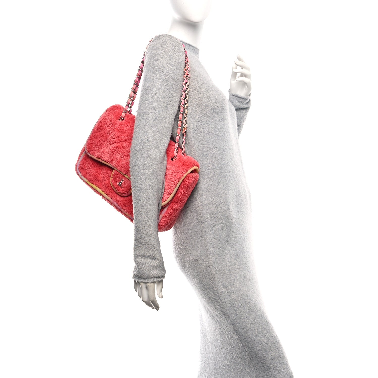 Chanel Mixed Fibers Quilted Large Flap Bag Coral 1797001