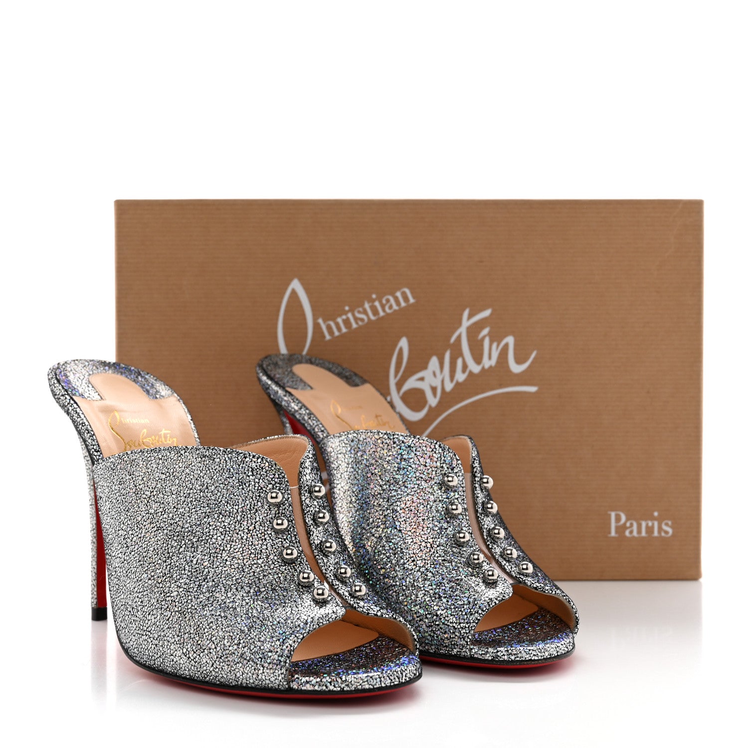 Christian Louboutin Nappa Mica PVC Glitter Predumule 100 Pumps 37.5 Silver 9 of 9