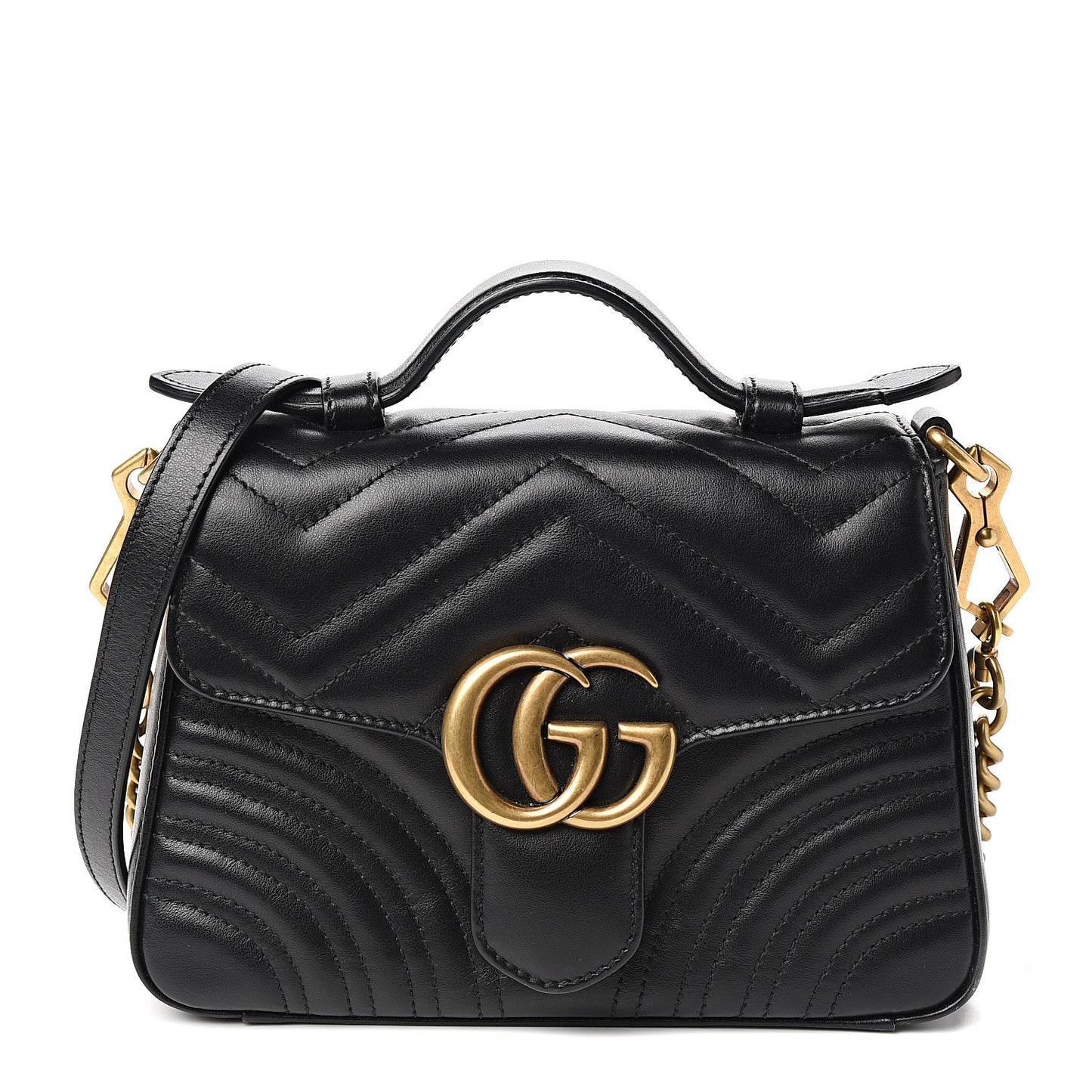Calfskin Matelasse Mini GG Marmont Top Handle Shoulder Bag Black
