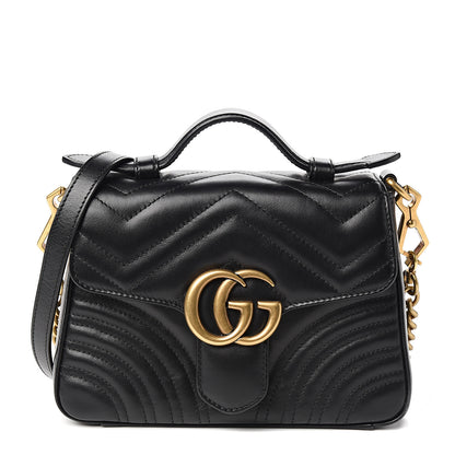 Gucci Calfskin Matelasse Mini GG Marmont Top Handle Shoulder Bag Black 1 of 9