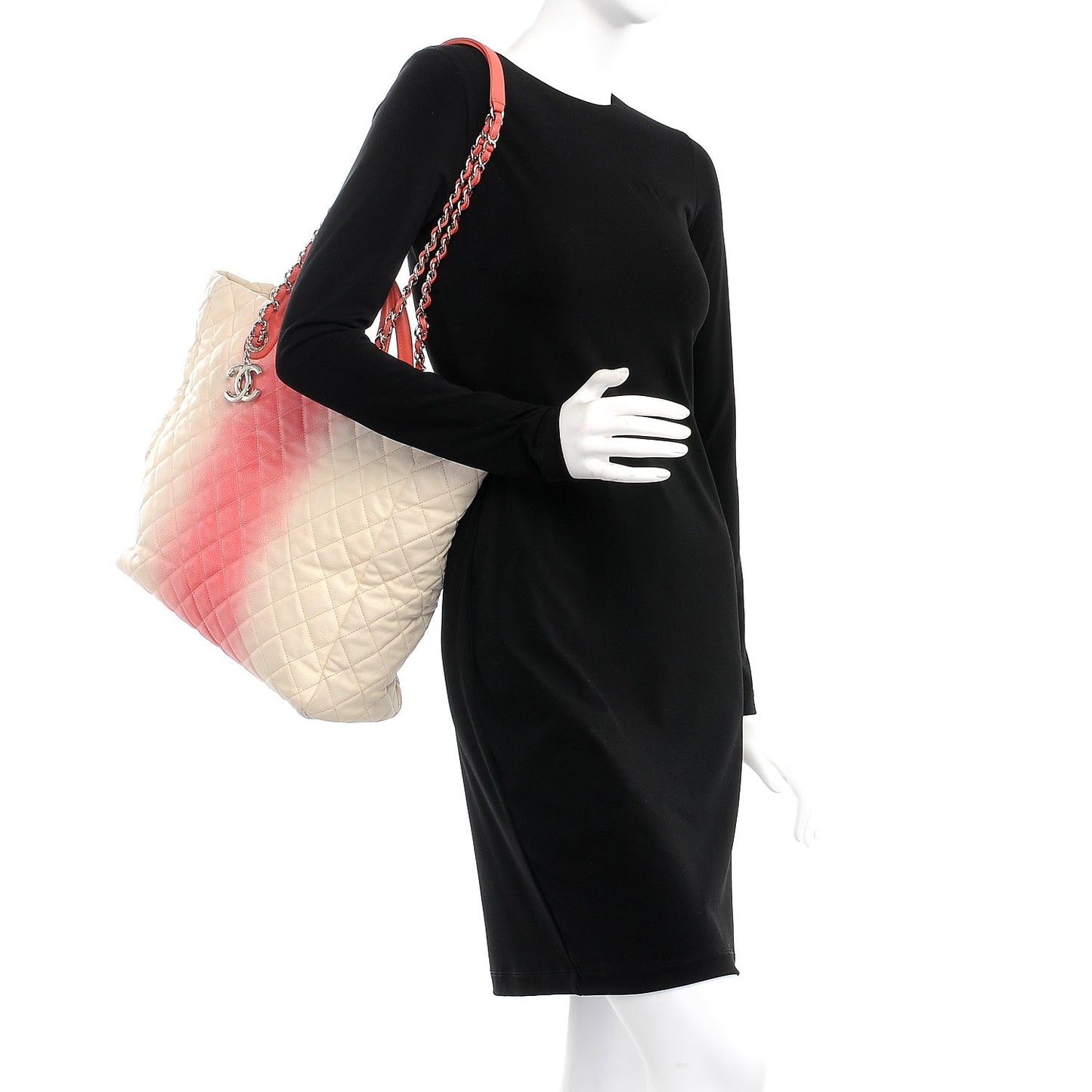 Caviar Ombre Large Shopping Tote White Rose