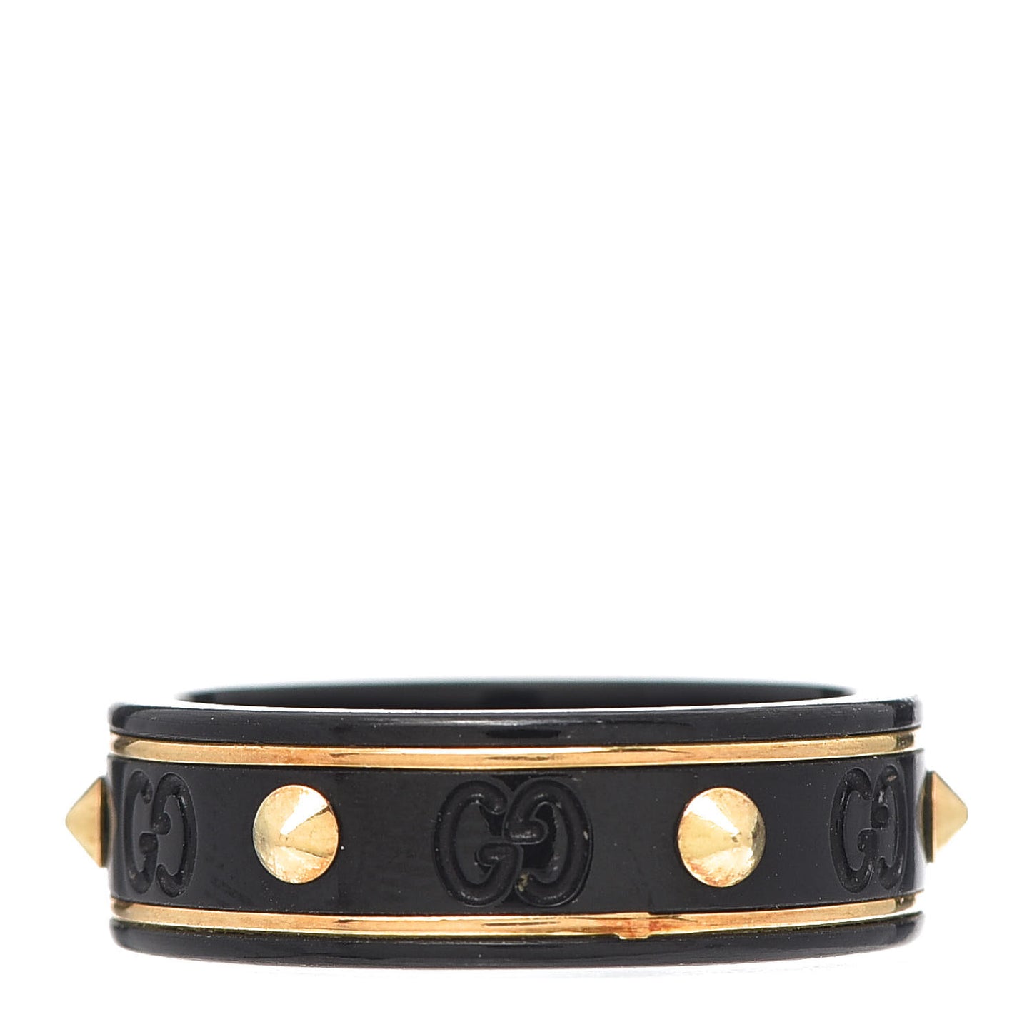 18K Yellow Gold Zirconia Powder 7mm Studded Icon Ring Black 58 8.5
