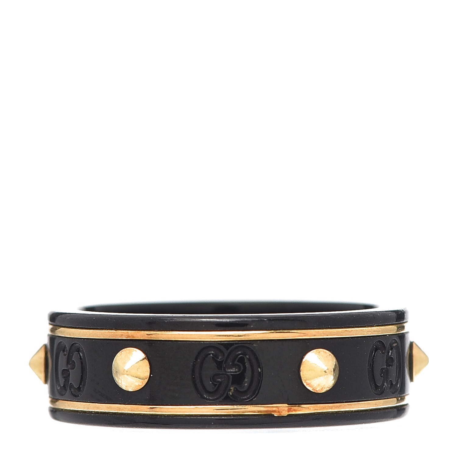 Gucci 18K Yellow Gold Zirconia Powder 7mm Studded Icon Ring Black 58 8.5 3 of 5