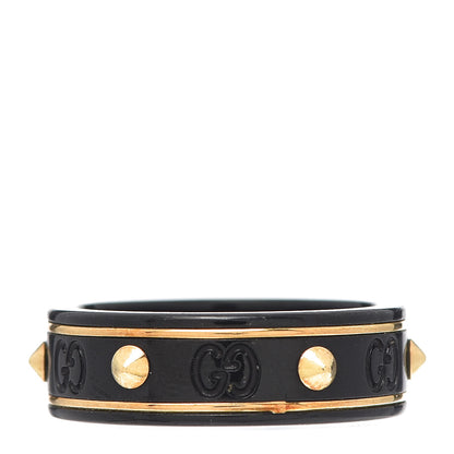 Gucci 18K Yellow Gold Zirconia Powder 7mm Studded Icon Ring Black 58 8.5 3 of 5