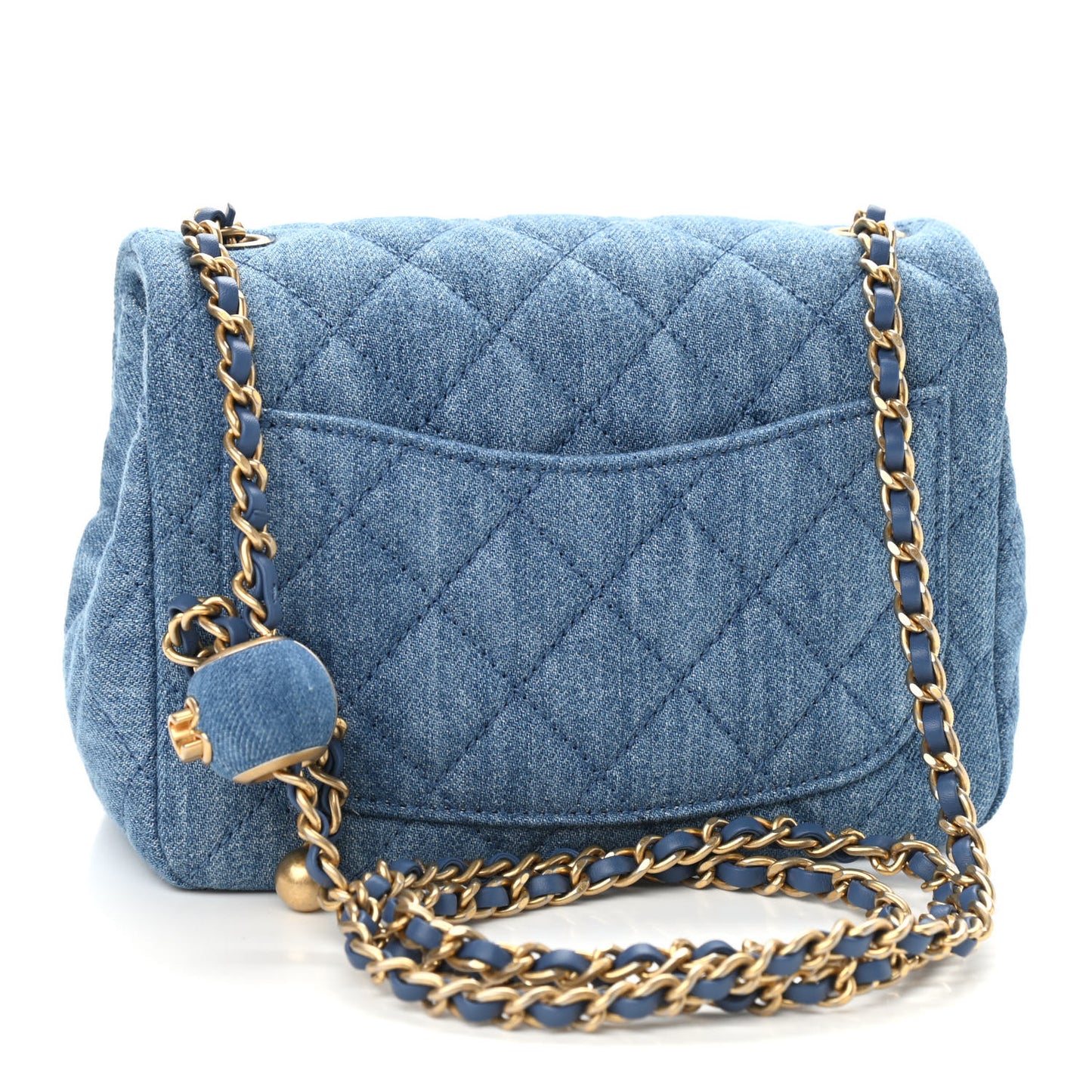 Denim Quilted Mini Pearl Crush Flap Blue