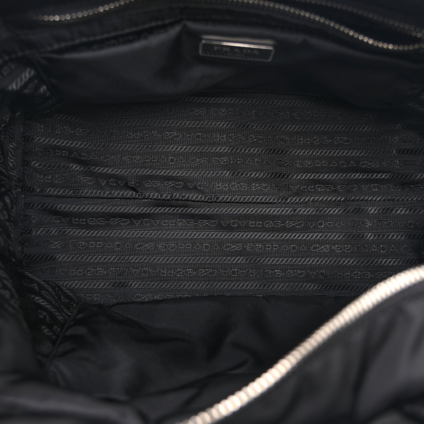Re-Nylon Nappa Triangle Quilted Padded Small Double Handled Zip Tote Black