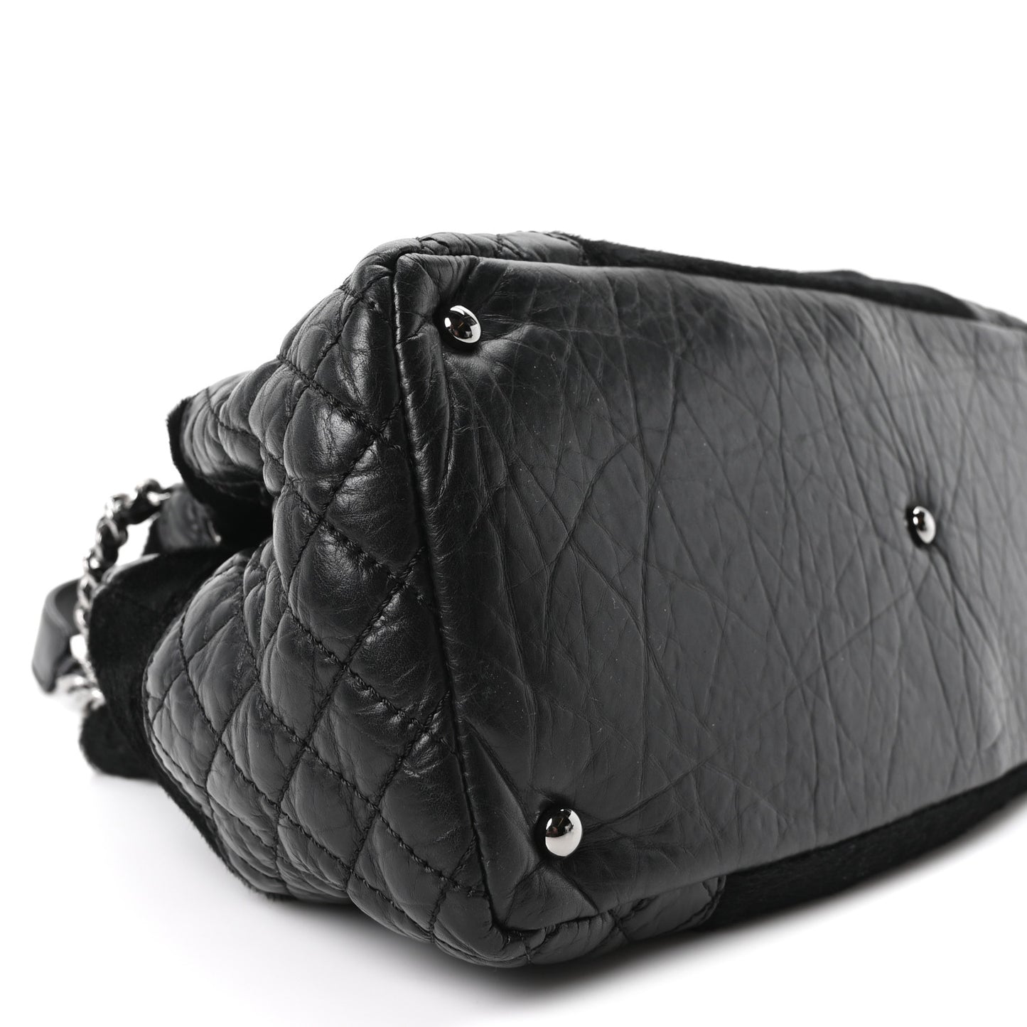 Aged Calfskin Pony Hair Quilted Small Miss Pony Drawstring Tote Black