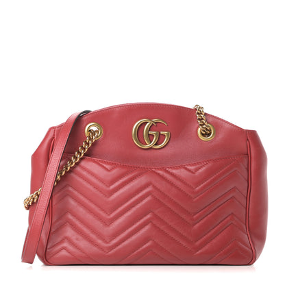 Gucci Calfskin Matelasse Medium GG Marmont Open Top Shoulder Bag Hibiscus Red 1 of 12