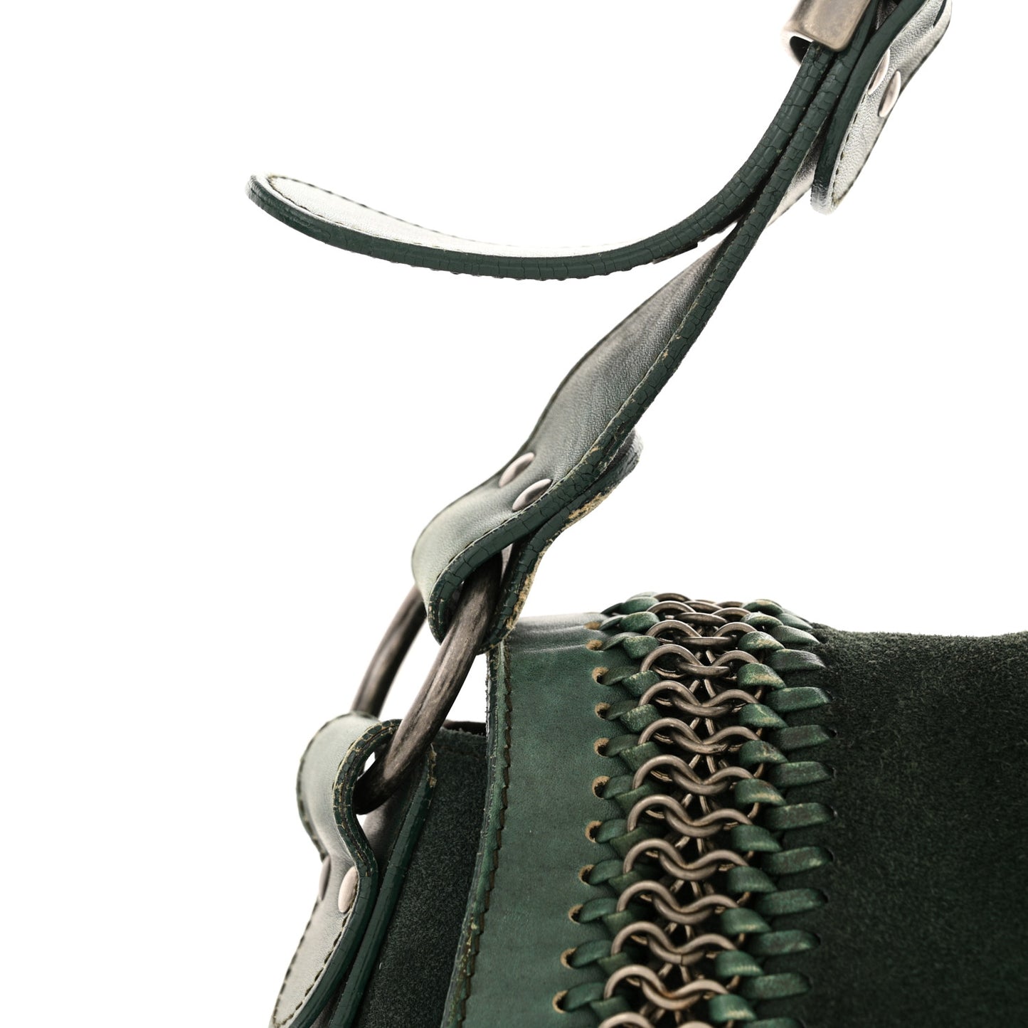 Suede Calfskin Medium Gaucho Double Saddle Green