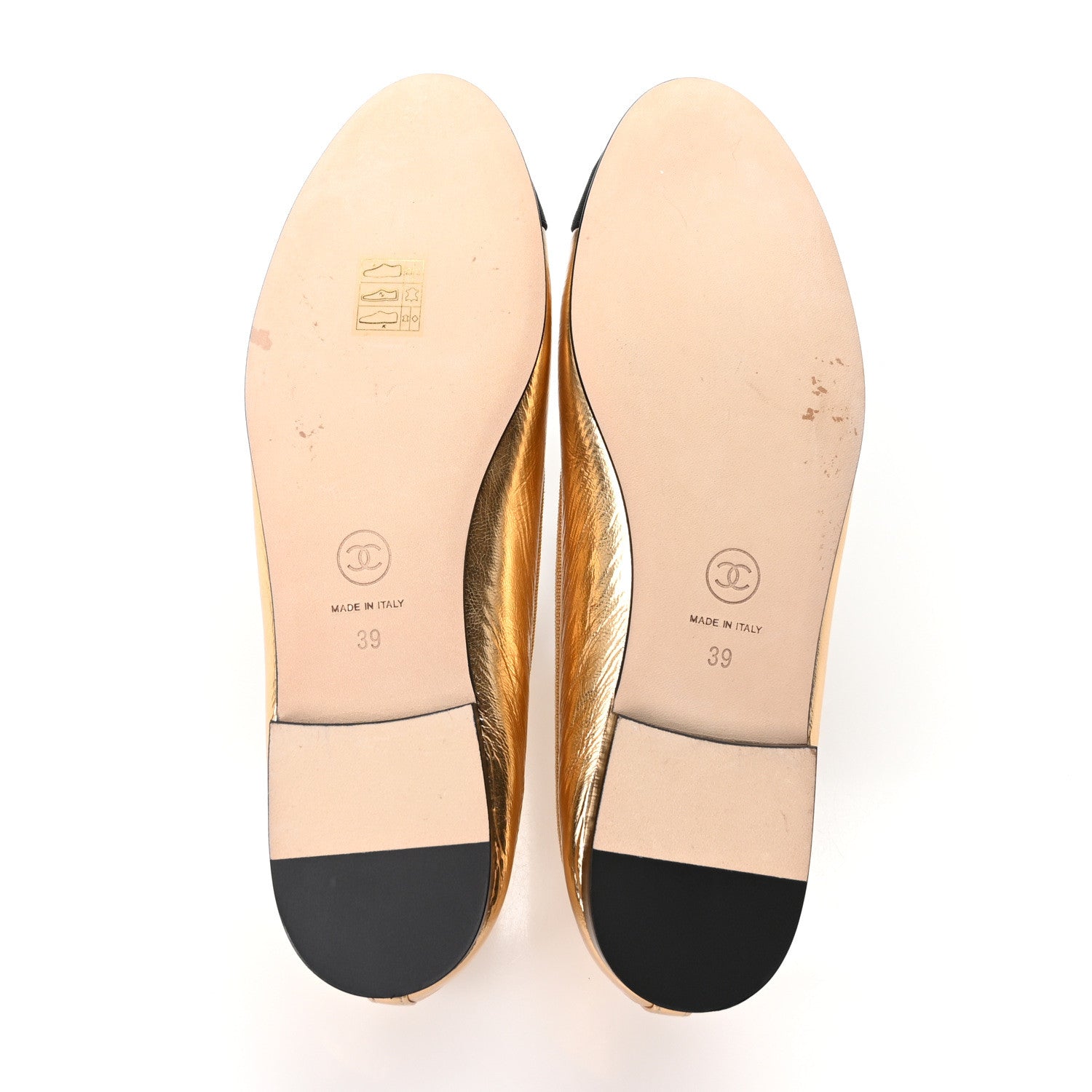 Chanel Laminated Crumpled Lambskin Grosgrain Cap Toe CC Ballerina