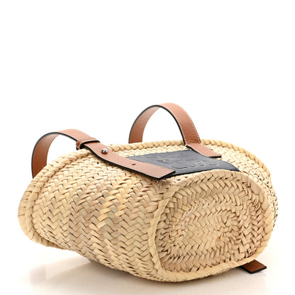 Loewe Raffia Small Basket Tote Bag Natural Tan Navy 4 of 9