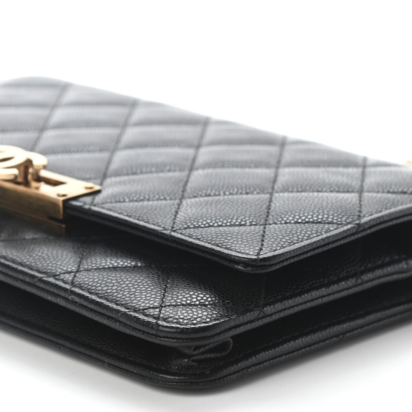 Caviar Quilted Golden Class Wallet On Chain WOC Black