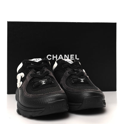Chanel Mesh Suede Grained Calfskin Womens CC Sneakers 35 Black White 11 of 11