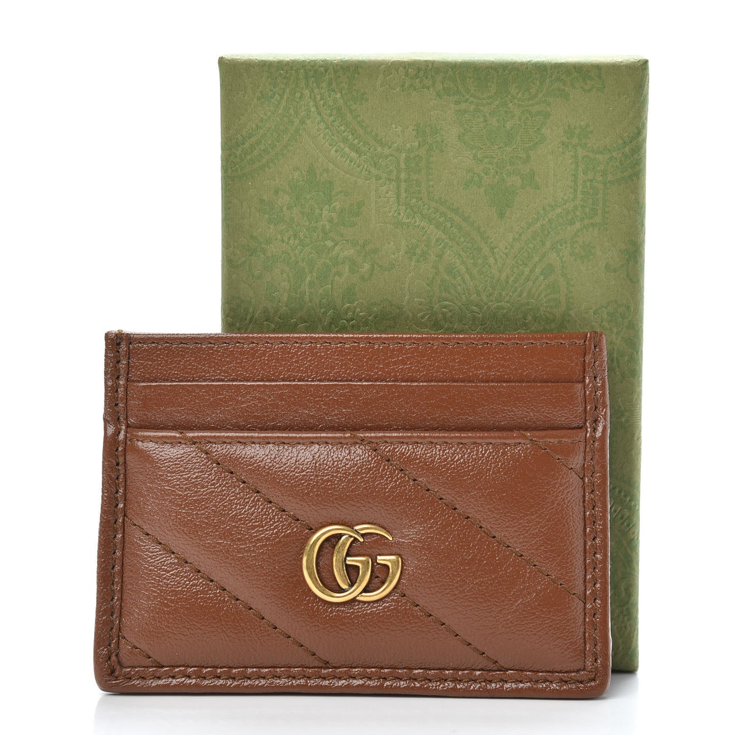 Azalea Calfskin Matelasse Diagonal GG Marmont Card Holder Cuir