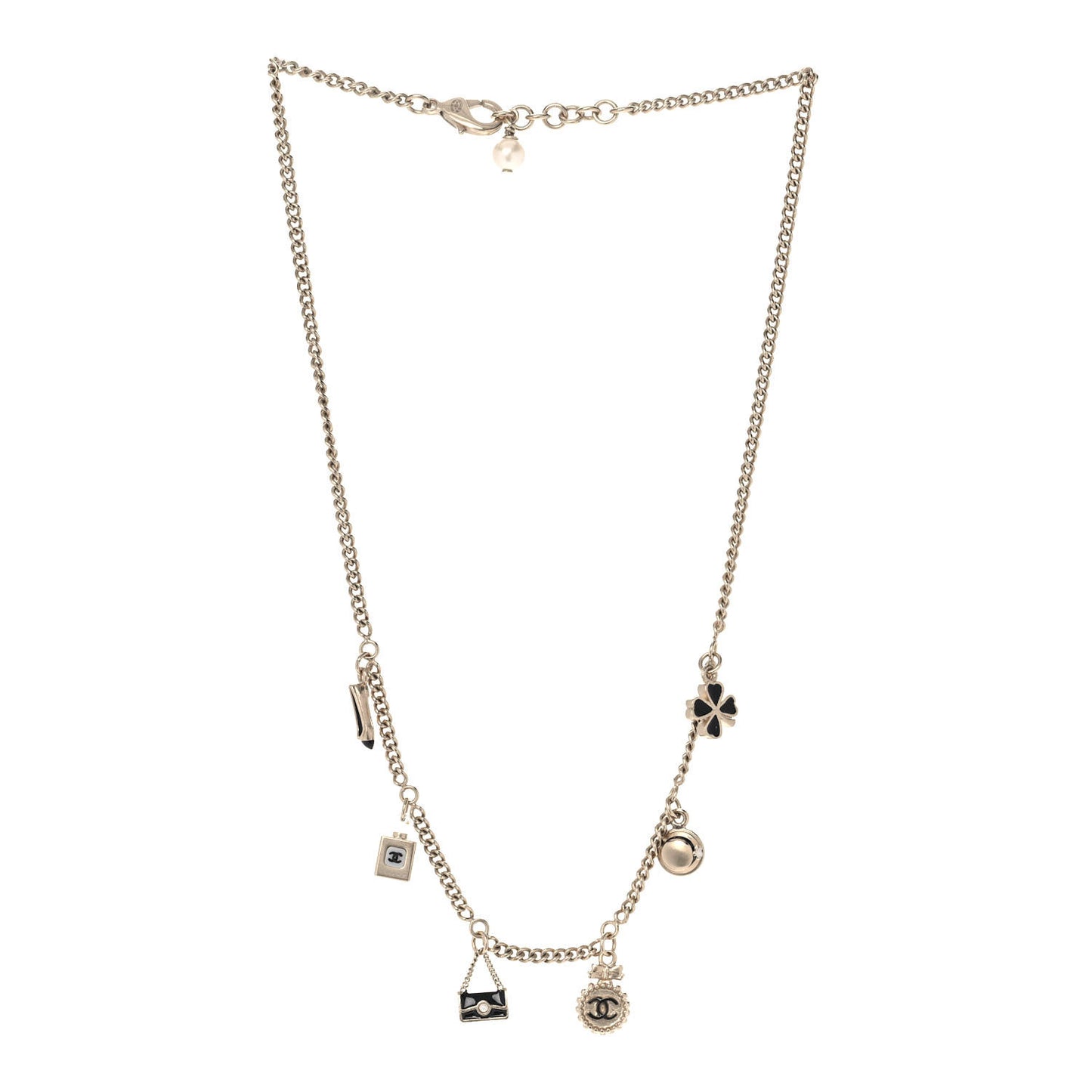 Enamel CC Charm Necklace Black Gold