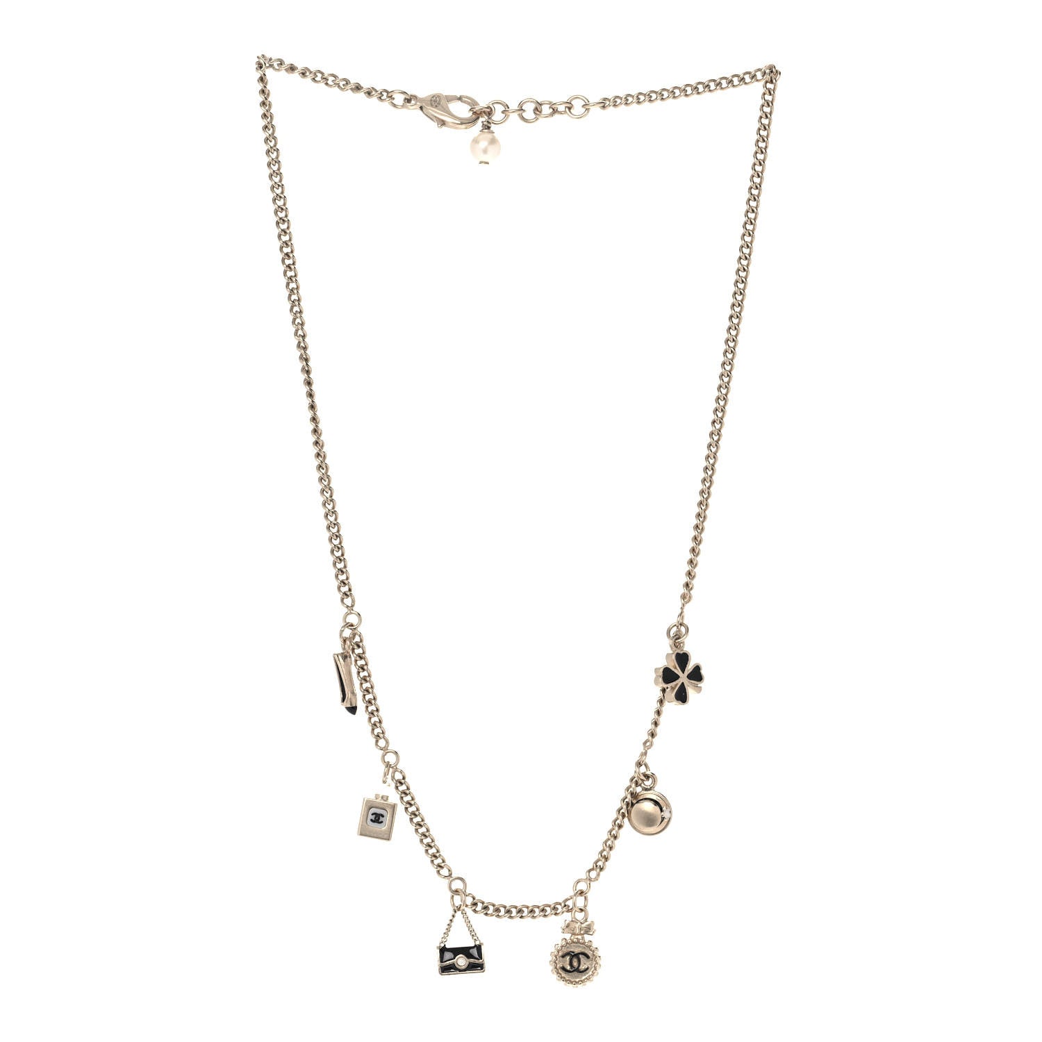 Chanel Enamel CC Charm Necklace Black Gold 3 of 6