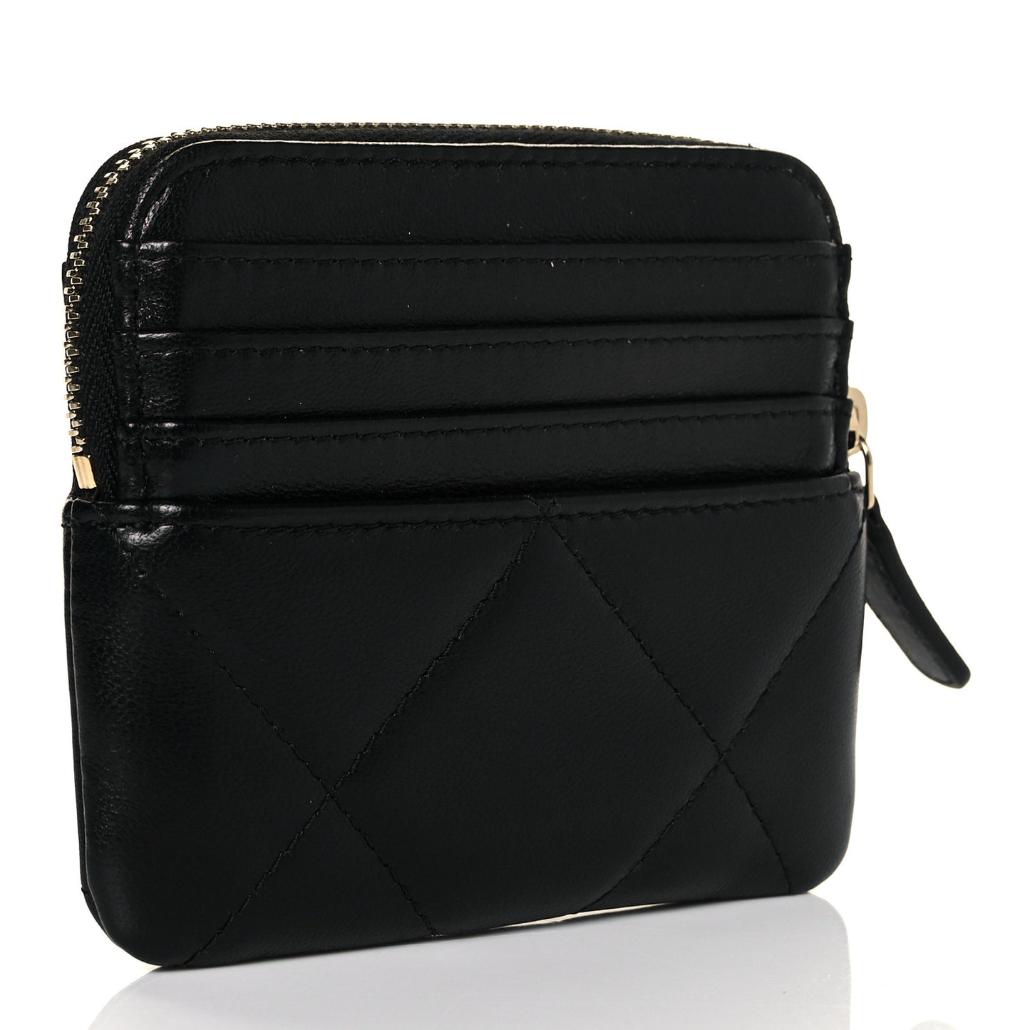 Lambskin Quilted Chanel 19 Zip Card Holder Wallet Black