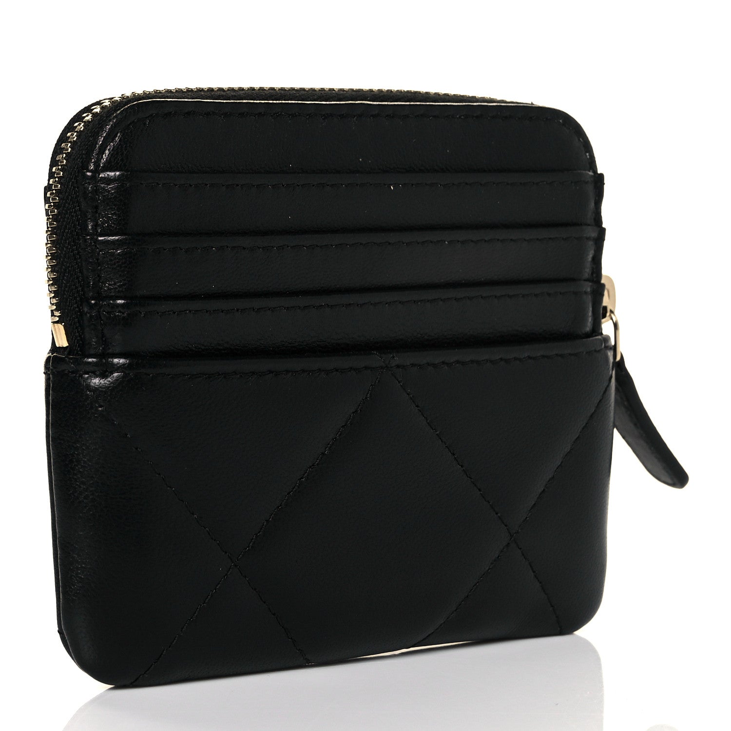 Chanel Lambskin Quilted Chanel 19 Zip Card Holder Wallet Black 3 of 10