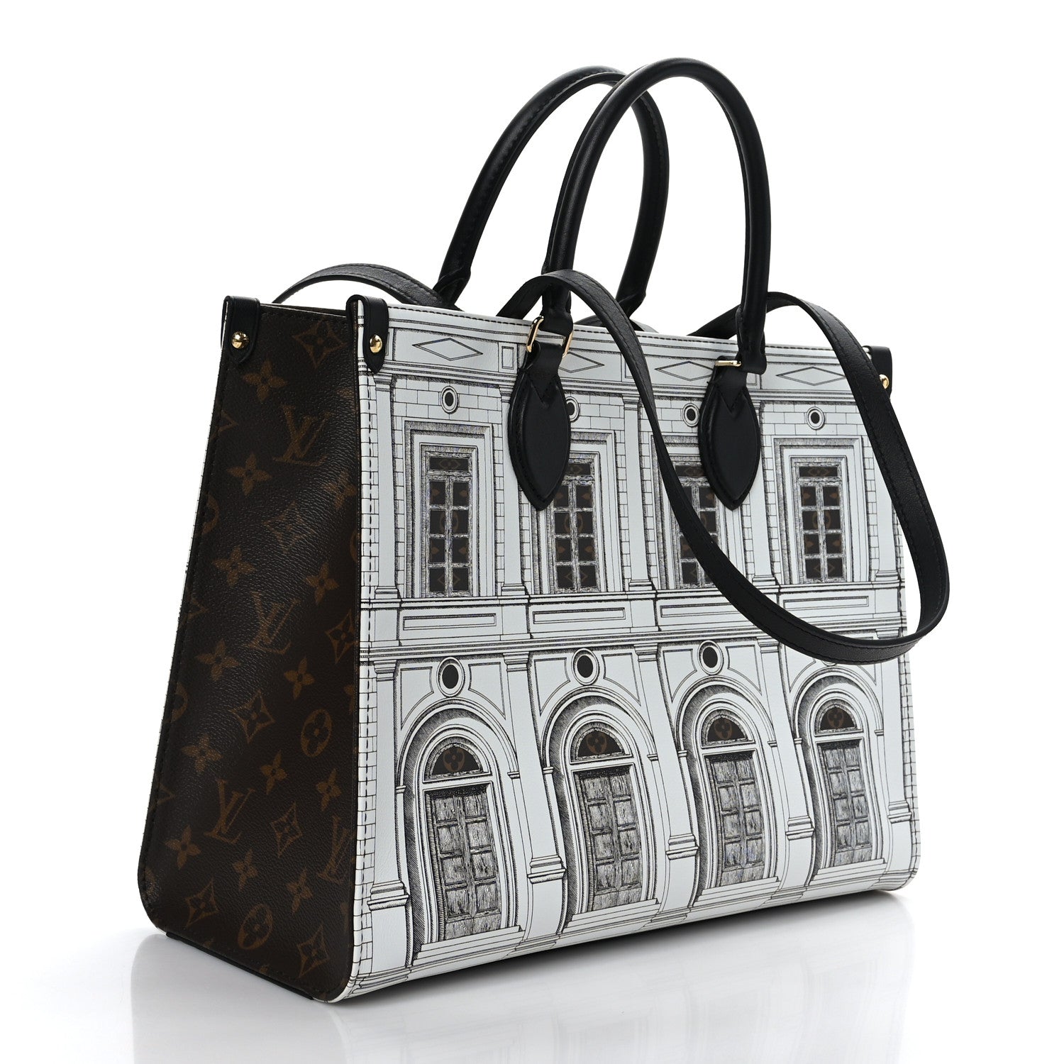 Louis Vuitton X FORNASETTI Calfskin Architettura Onthego MM Black White 3 of 8