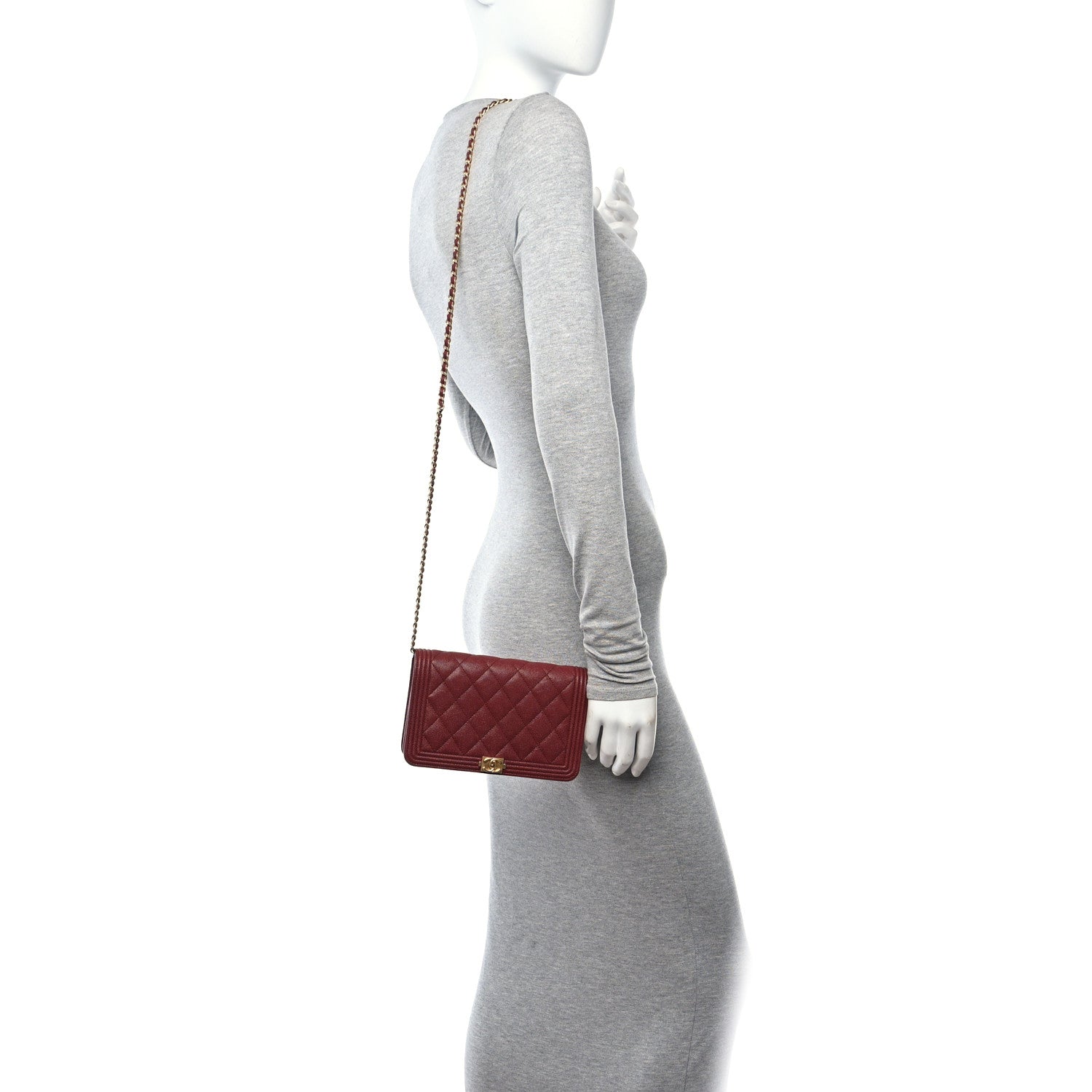 Chanel Caviar Quilted Boy Wallet On Chain WOC Burgundy 2 of 13
