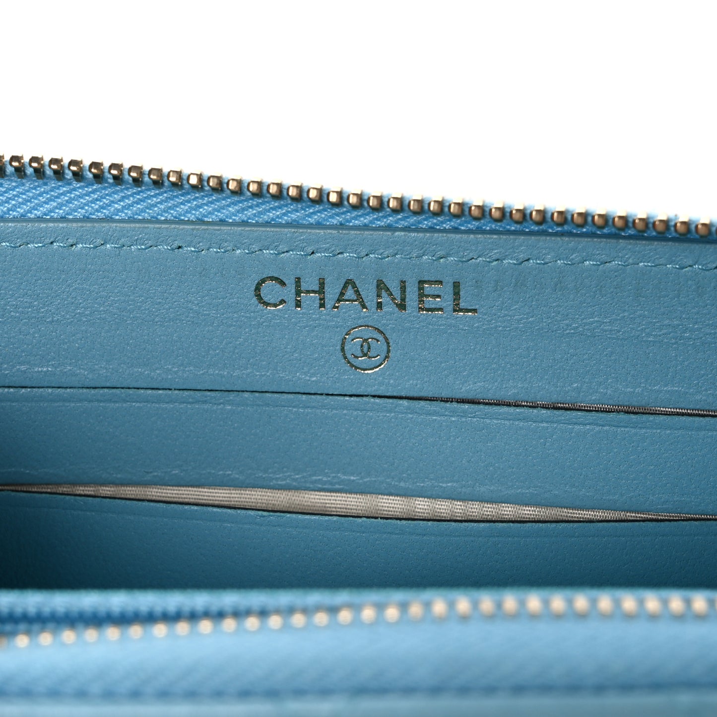 Lambskin Quilted Medium Zip Around Wallet Blue