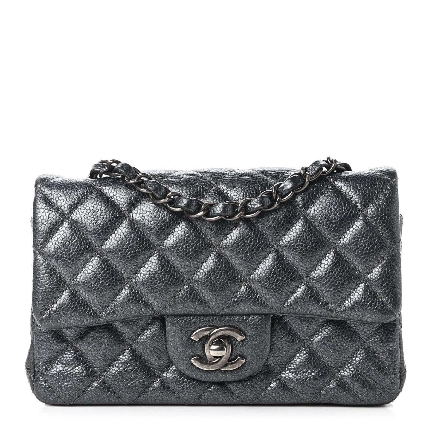 Pearly Caviar Quilted Mini Rectangular Flap Grey