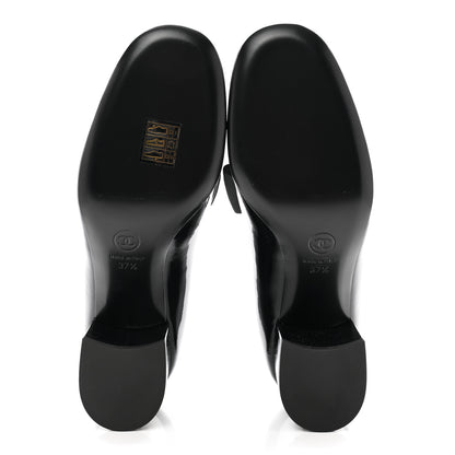 Chanel Patent Calfskin Grosgrain CC Mary Jane Pumps 37.5 Black 5 of 9