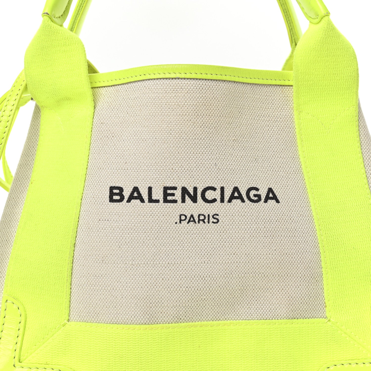 Balenciaga Cotton Canvas Satin Calfskin Navy Cabas XS Natural Fluo Yellow 9 of 12