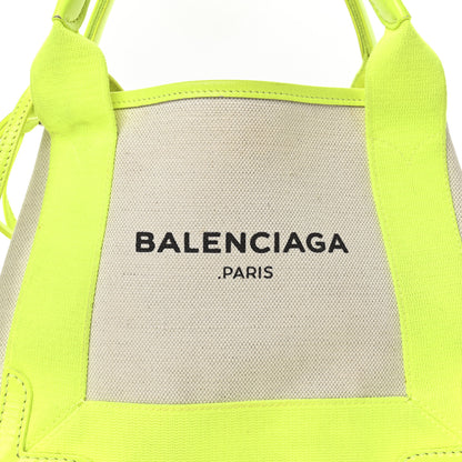 Balenciaga Cotton Canvas Satin Calfskin Navy Cabas XS Natural Fluo Yellow 9 of 12