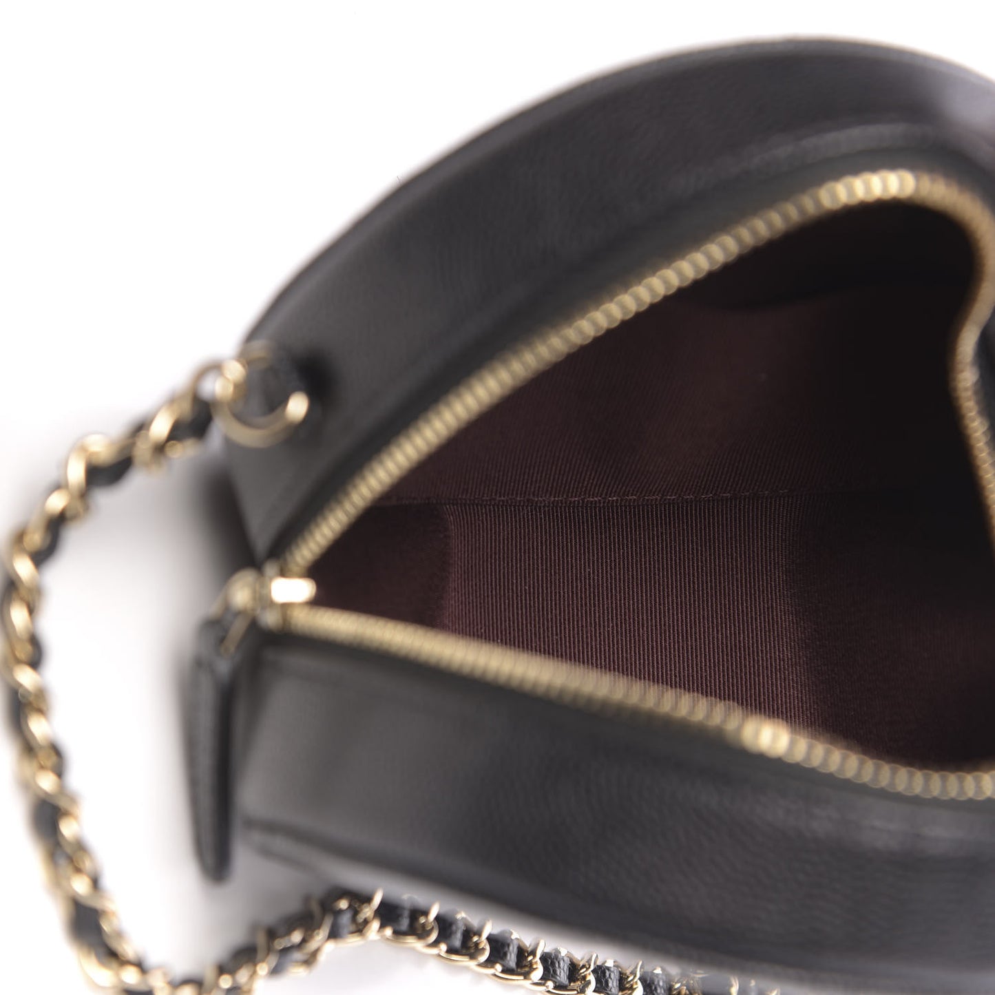Caviar Quilted Round Clutch With Chain Black